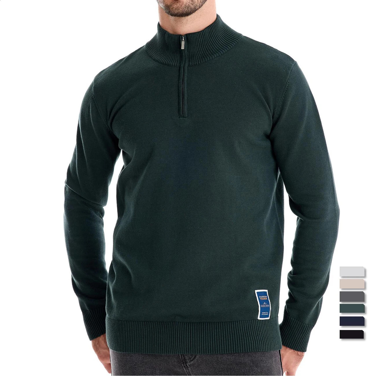 AIOPESON Mens Quarter Zip Cotton Pullover Solid Color Casual Social Knit Mock Neck Polo Sweaters for Men 260608BJ 1d