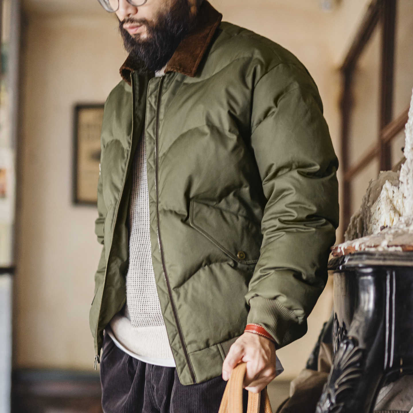 Maden Vintage Mens CWU-45P Bomber Jacket Corduroy Collar Cotton Padded Flight Coat Short Thermal Quilted Jacket for Winter Q260610