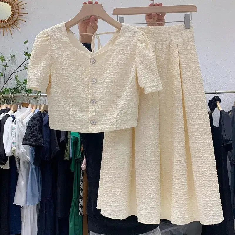 Summer Tweed Style Fashion Womens Plus Size Clothing Cropped Top Slimming Skirt 2Piece Set 2023 Collection From China 260609BANJIABANJIA