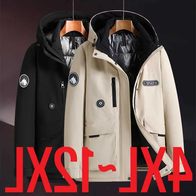 New Big Size Men Winter Waterproof Jacket Hooded Warm White Duck Down Parka Male Thick Thermal Padded Coat Extra Large Plus 12XL Q260610
