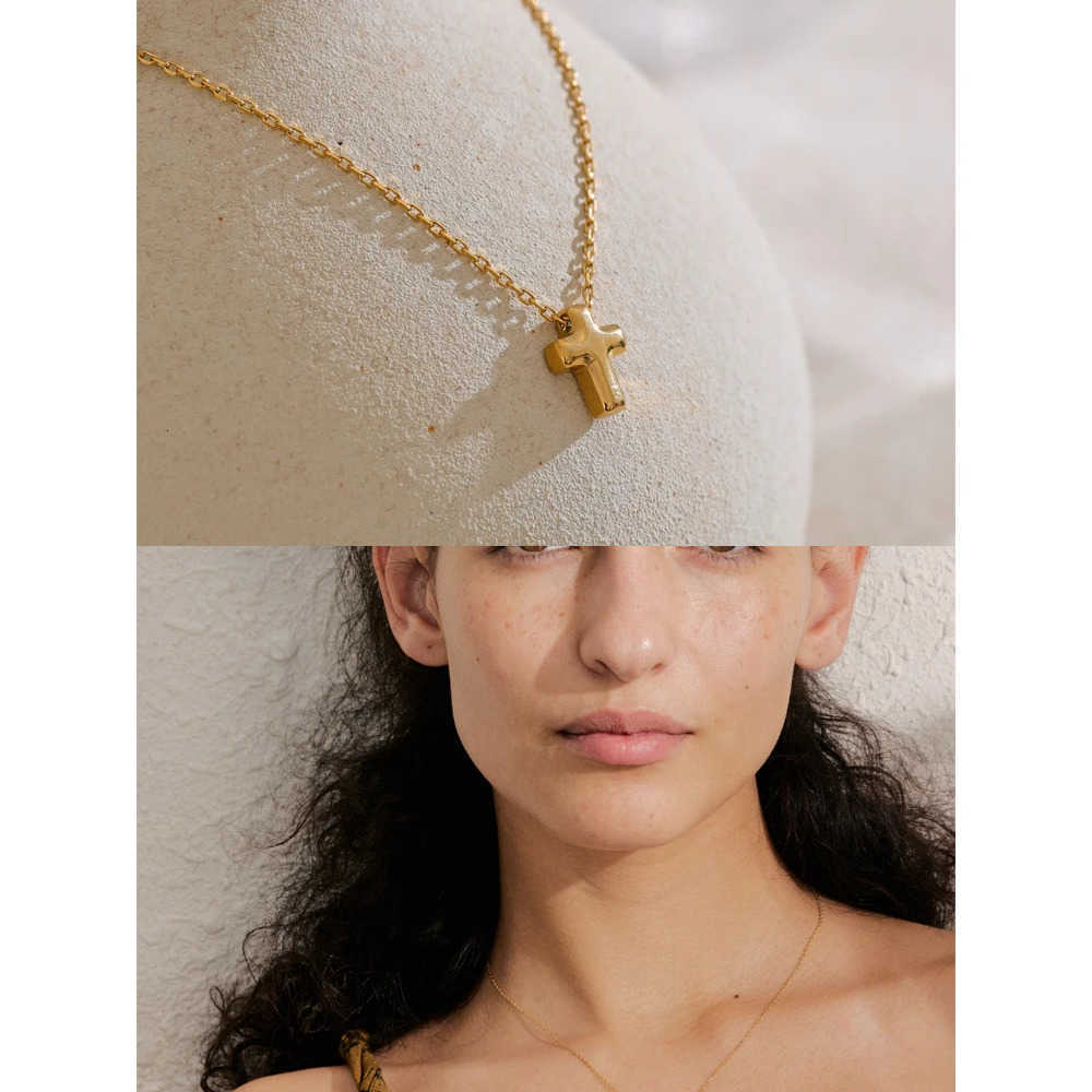 Small Waterproof Stainless Steel Yhpup Chic Cross Casting Charm Pendant Necklace Unique Classic Fashion Jewelry Bijoux Femme L260609