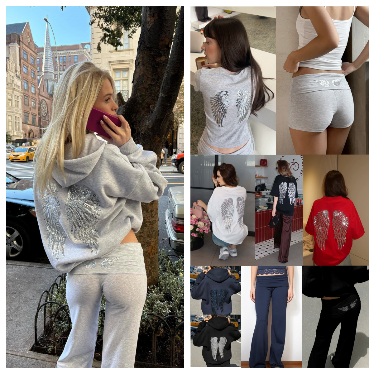 Sequined Embroidery Women's Hoodies High Street Light Colored Gothic Sequined Wing Design Hooded Sweatshirt Korean Fashion Minimalist Jacket Co