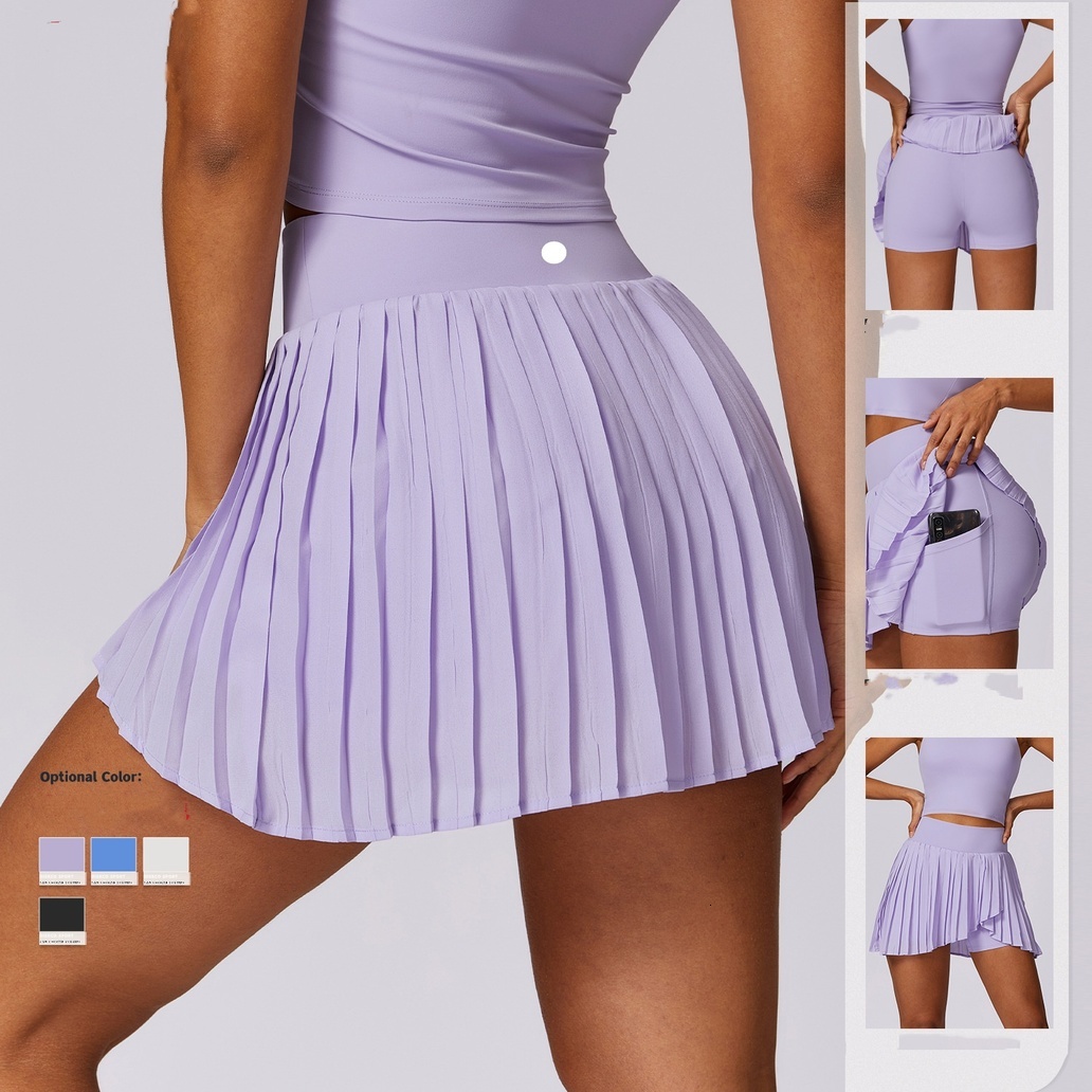 outdoor 2026 Gym Workout Set Clothe Set Women's Fake Two-Piece Quick Drying Tennis Pants,Leisure Pleated Sports Skirt, Anti Glare Fiess Short S