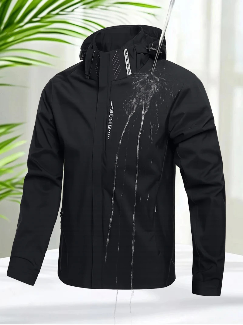 Waterproof Jacket Men Outdoor Windbreaker Jacket Removable Hooded Full Zip Coats Men Lightweight Softshell Outerwear Spring Fall 260609BJ