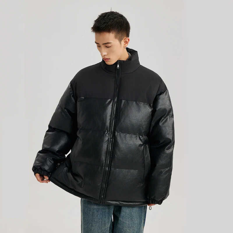 Men New Pu Leather White Duck Down Jacket Winter Outdoor Windproof Parkas Basic Style Bread Jacket Casual Winter Puffer Jacket Q260610
