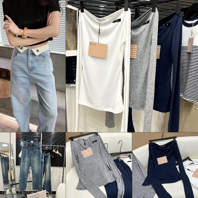 Womens designer jeans high waisted skinny jeans with white lapel letter design and straight length Denim pants-image-903238998