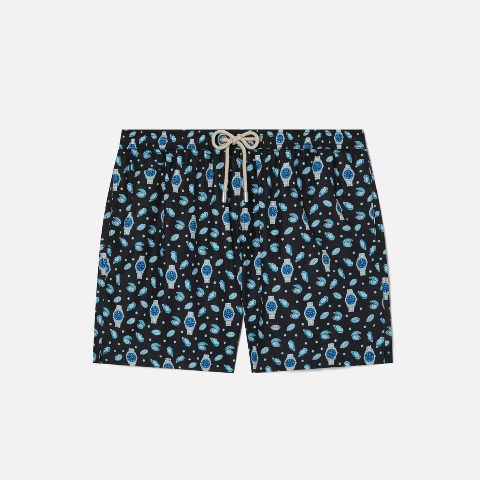 MEN BLACK LIGHTING MICRO SWIM SHORTS WITH OYSTERS AND WATCHES ALL-OVER PRINT Board Shorts Swim Beach Boxer Trunks Bermuda Short Pants Quick Dry Boar