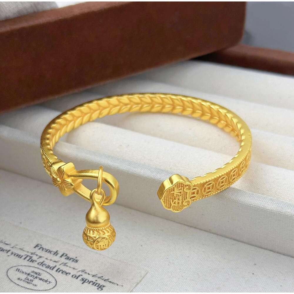 Gold-Plated New Chinese Style Retro Design Peaceful Money Gourd Open Bracelet Women's Jewelry