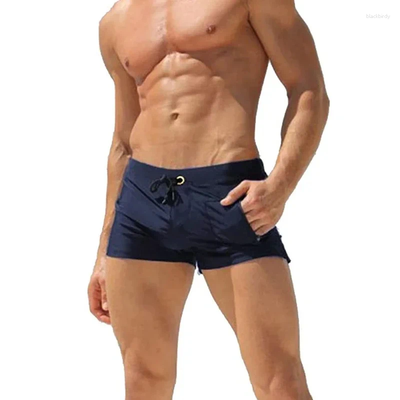Men's Swimwear Mens Swim Trunk With Zipper Pocket Bathing Suit Swimming Boxer Brief Square Leg Mesh Liner Board Shorts Swimsuits