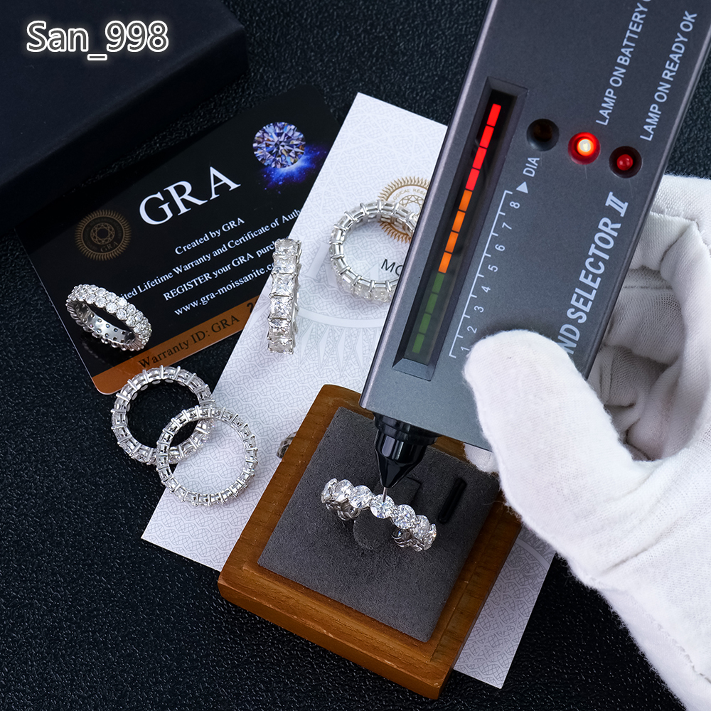 Pass test S925 Silver Princess Emerald Round Cut Vvs d Color Eternity Moissanite Diamond Hip Hop Tennis Ring for Men and Women