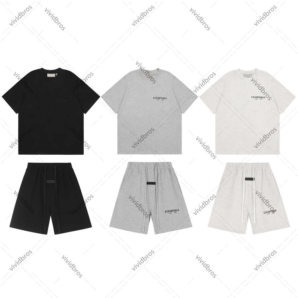 Design mens essentials shirt and short Two Piece Casual Sports Tracksuit & Drawstring Shorts Set, Loose Fit Streetwear Tracksuit For Summer Daily We