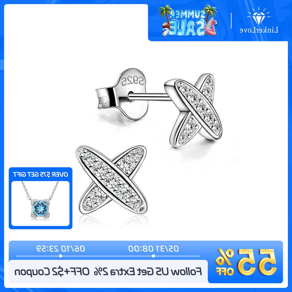 LinkerLove Moissanite Cross Stud Earrings S925 Sterling Silver for Women Gold Plated X-Shape Diamond Party Fine Jewelry Q260610