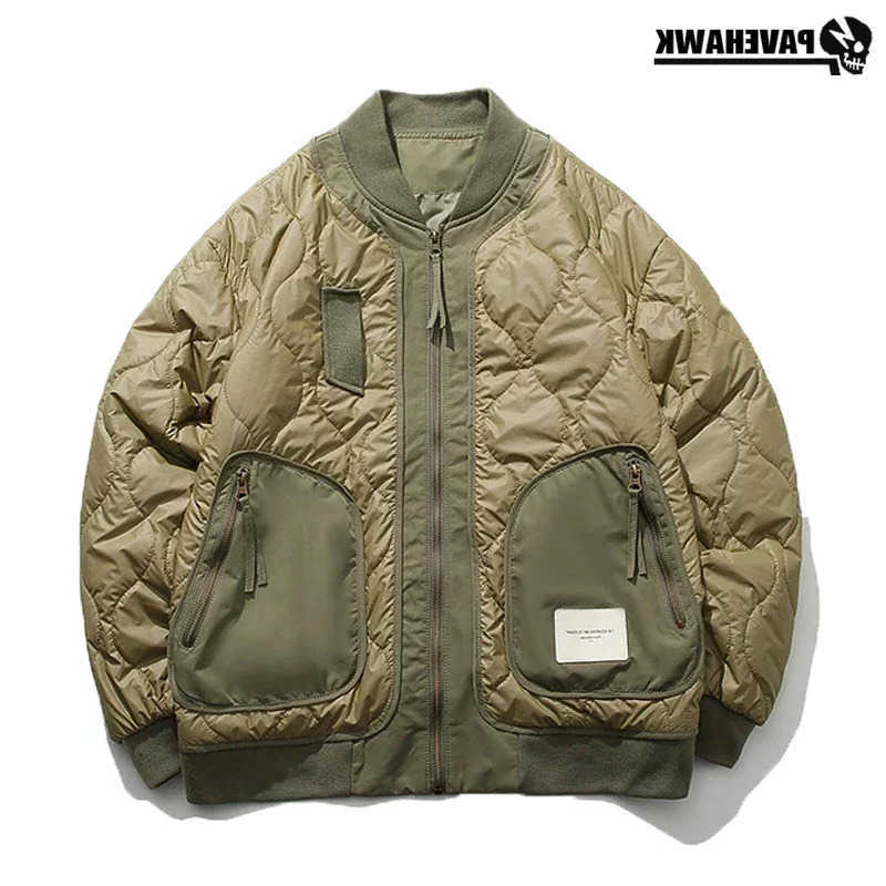 Men Lightweight Winter Parkas Japanese Retro Color Blocking Casual Loose Baseball Collar Jacket Quilting Thin Couple Cotton Coat Q260610