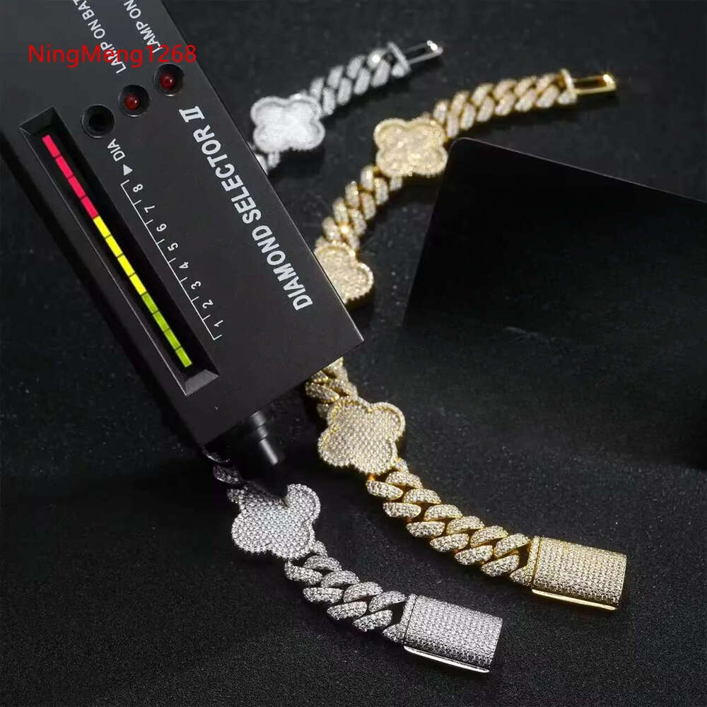 Hot Sale Fashion Hip Hop Jewelry 925 Sterling Silver Moissanite Lucky Cuban Link Chain Bracelet