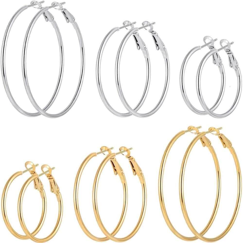 5/12 Pairs Gold Silver Plated Hoop for Women, Hypoallergenic Stainless Steel Set, Lightweight Large Small Hoops Women Loop Earrings Set