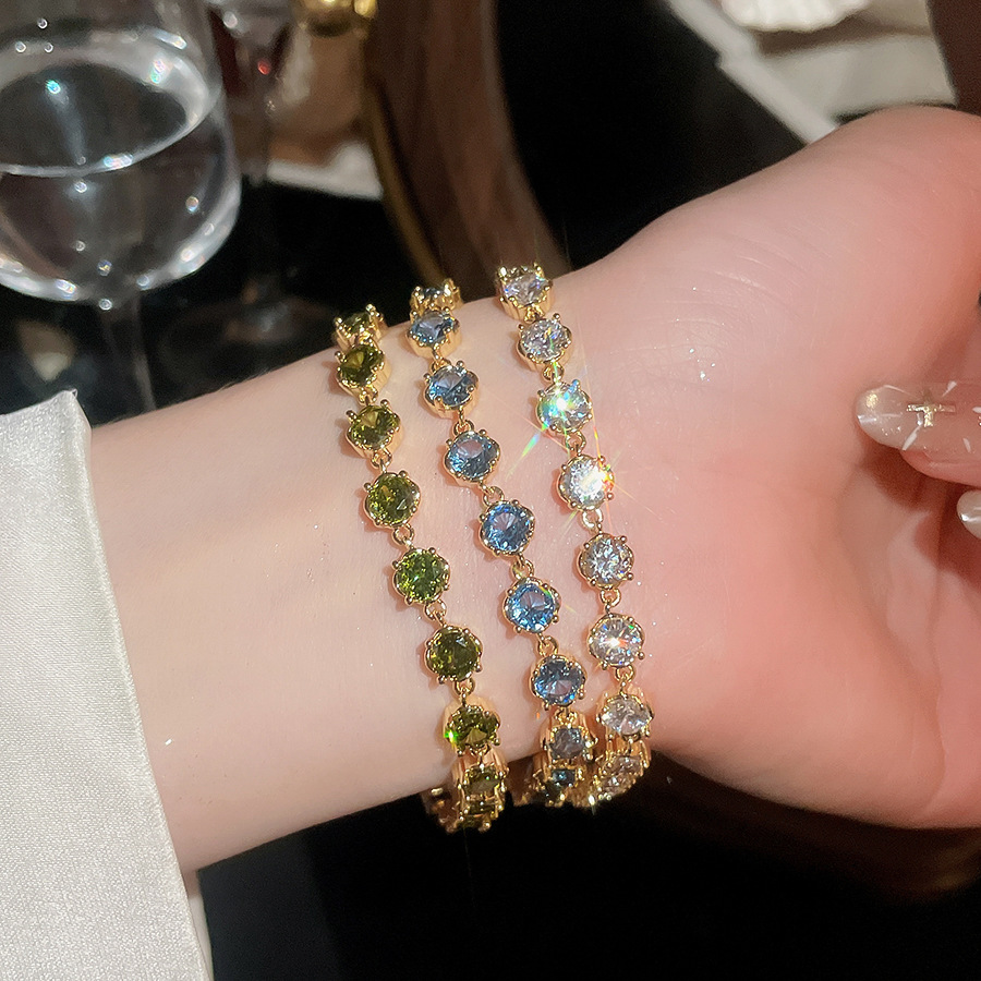 18k real gold plated zircon round clasp bracelet, fashionable, light luxury, high-end feel, versatile commuter jewelry for women-image-1109805143