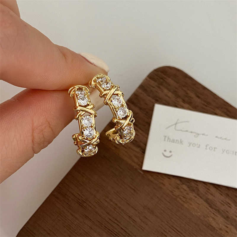 Vintage CC Design Stud Earrings for Women Korean Fashion X Cross Zircon Earring Engagement Jewelry Gifts Wholesale Q260610