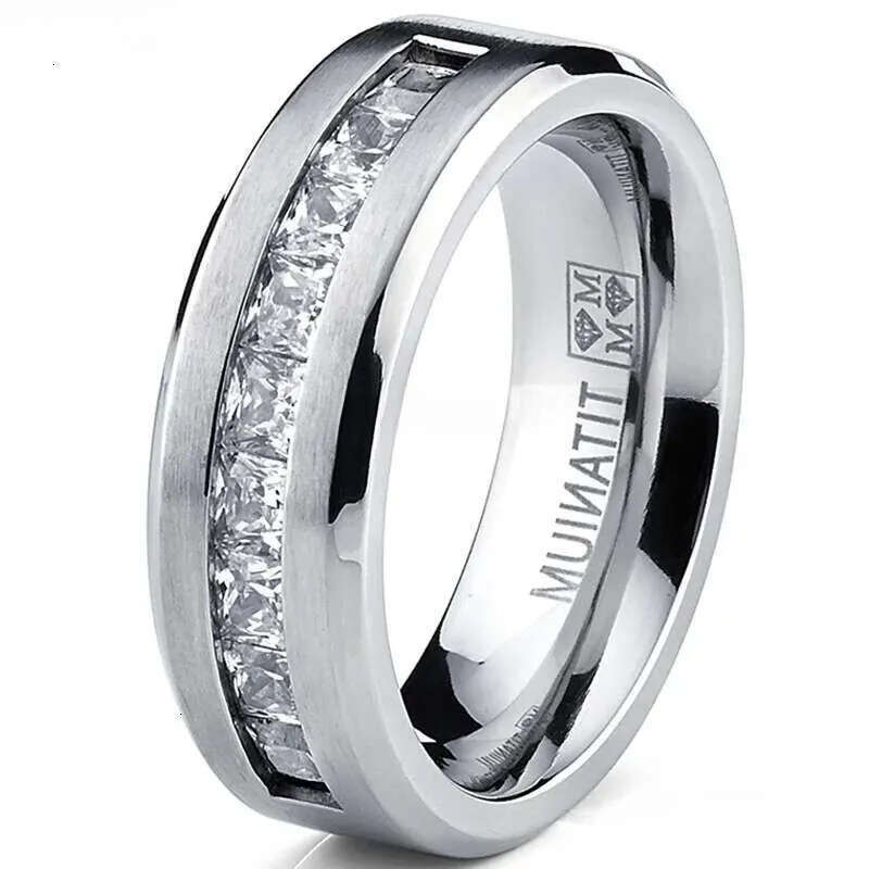 Hot Selg Sier Plated Stainless Steel Rings For Men Square Cubic Zircon Ring Jewelry Accessories Wholesale Size 7 13