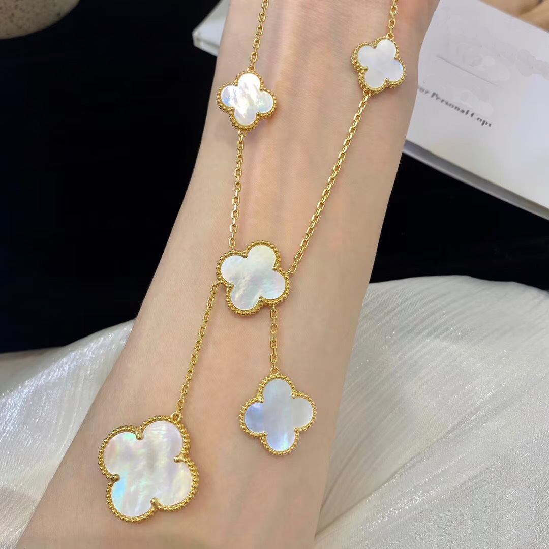 designer luxury jewelry Women four leaf clover natural white mother of pearl large small flower tassel necklace fashionable High quality non fadi