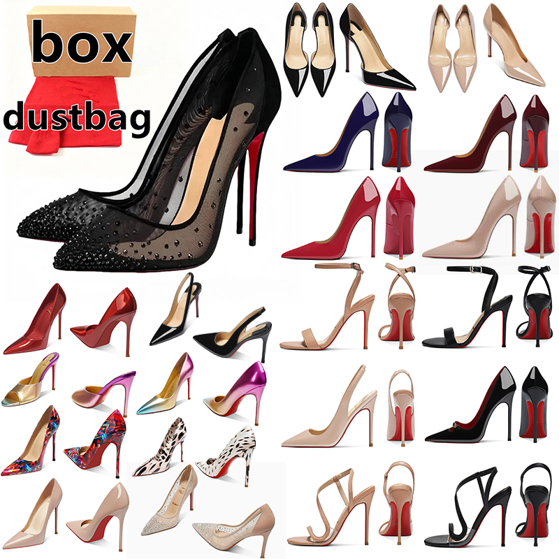 Versandkostenfreie Damen Designer-Pumps mit Schuhkarton rote Sohle High Heels Stiletto Lackleder spitze Zehen Schwarz Nude