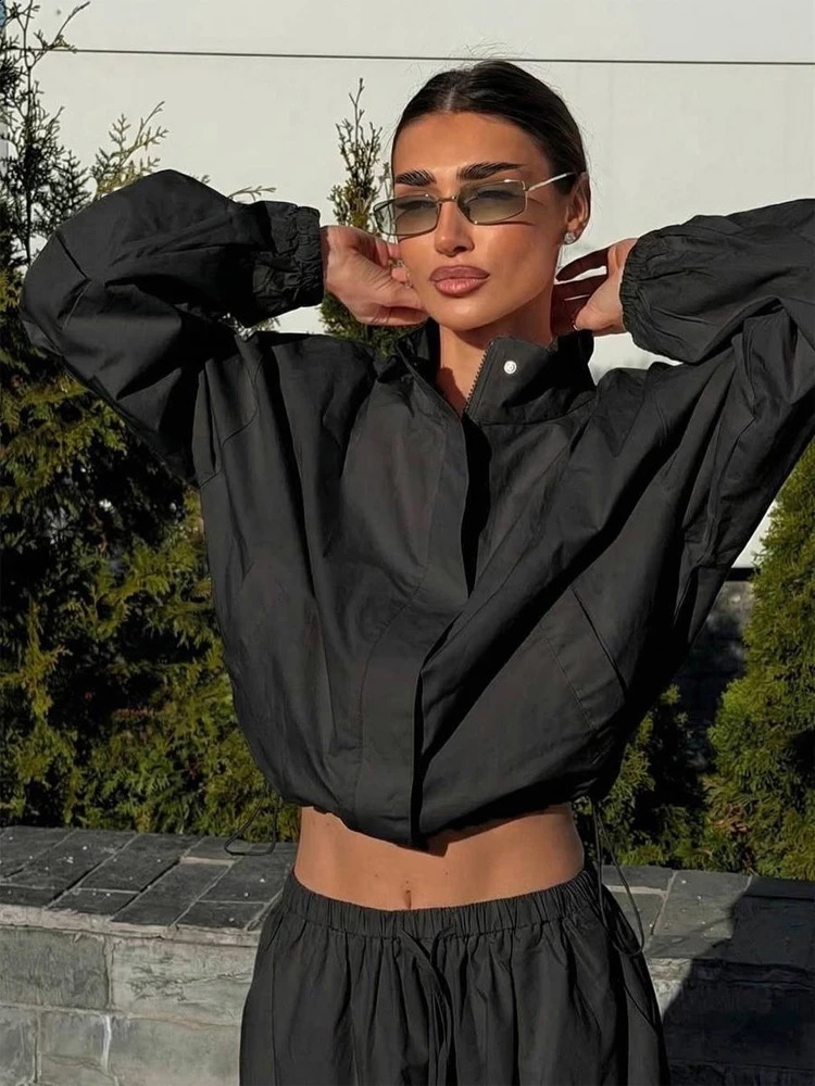 Pantaloni con cappuccio con zip tinta unita Set Felpa oversize per il tempo libero da donna Quotidiano con tasche Pantaloni larghi con coulisse Tuta