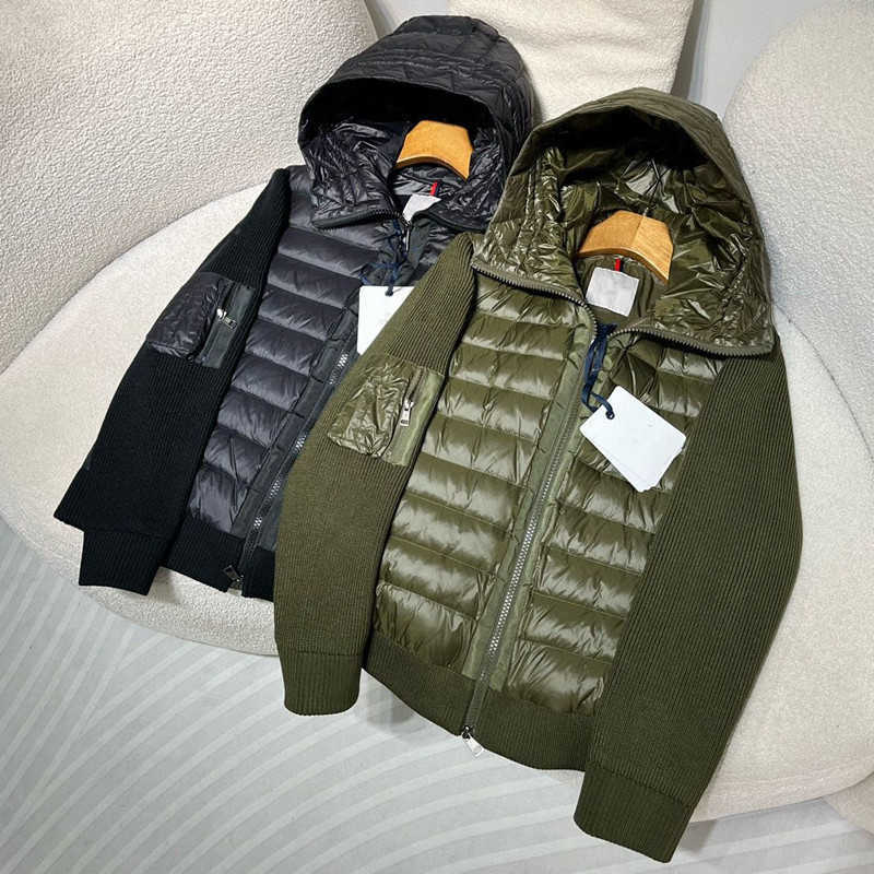Mens Designer Down u0026 Parkas Hooded Down Jacket Mens Winter Fashion Patchwork Knitted Sve Cardigan Outer Casual Top Q260610