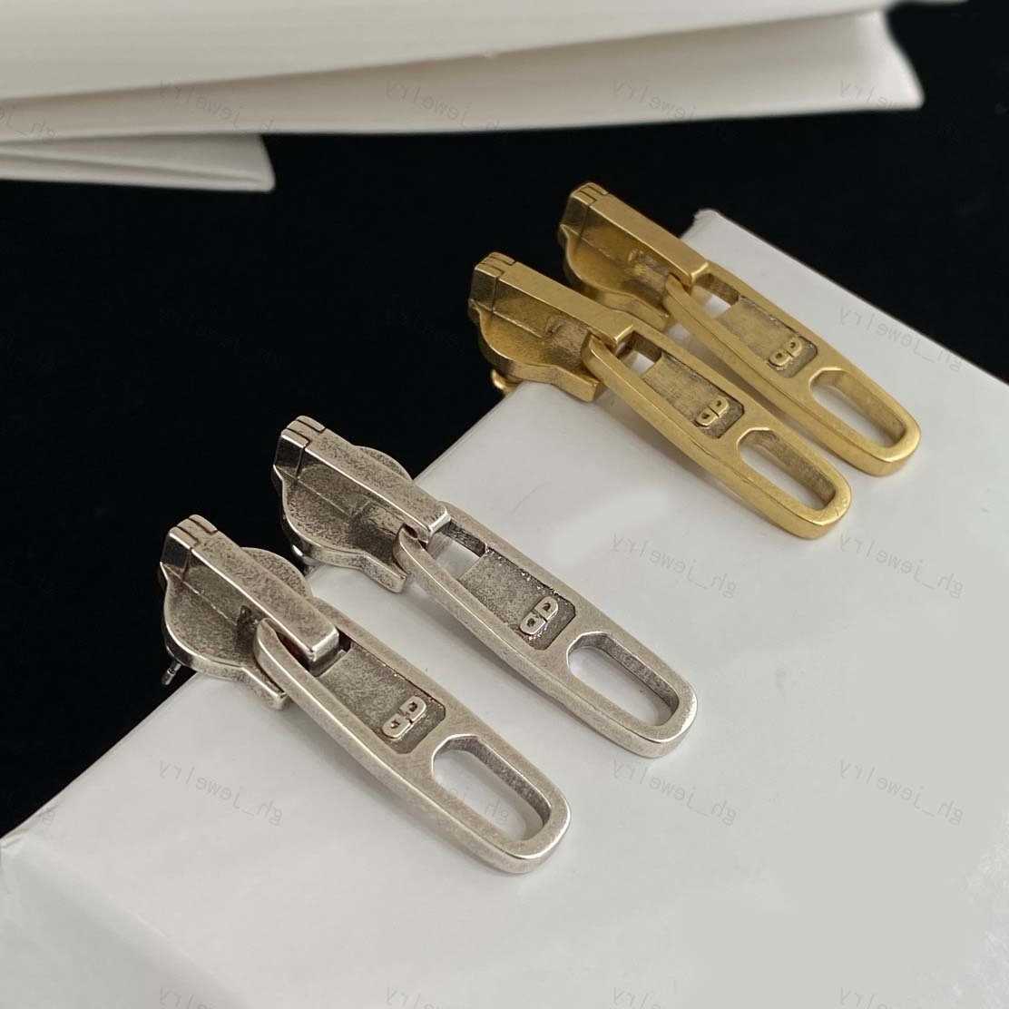 New designer earrings stylish gold/silver 2 colors 14K gold vintage brass 925 silver needle personalized zipper Christmas Anniversary high quality g