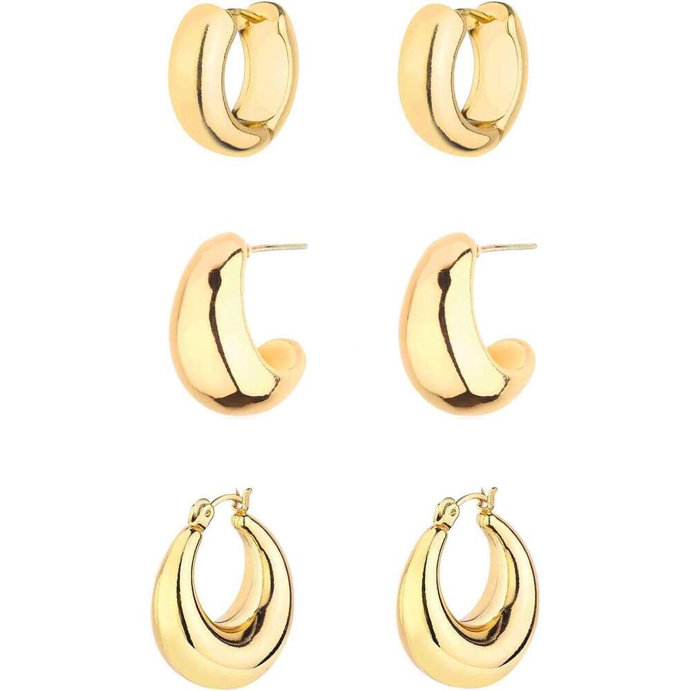 Boucles d'oreilles épaisses pour femmes, boucles d'oreilles créoles torsadées plaquées or 14 carats hypoallergéniques, ensemble de cerceaux ouver