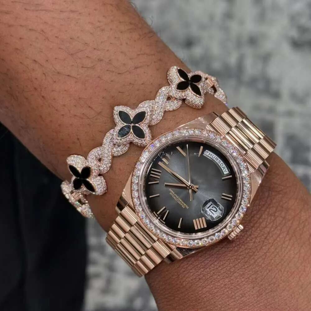 Yu Ying New Trends Pink Marquise Moissanite Diamonds Gold Plated 925 Sterling Silver Four Leaf Clover Infinity Bracelets Jewelry