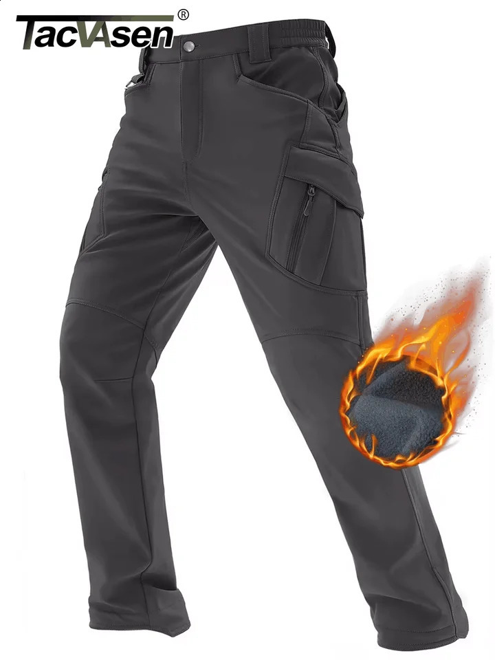 TACVASEN Winter Softshell Warm Pants Mens IX9 Outdoor Hiking Cargo Pants Waterproof Fleece Pants Safari Team Work Trousers 260605