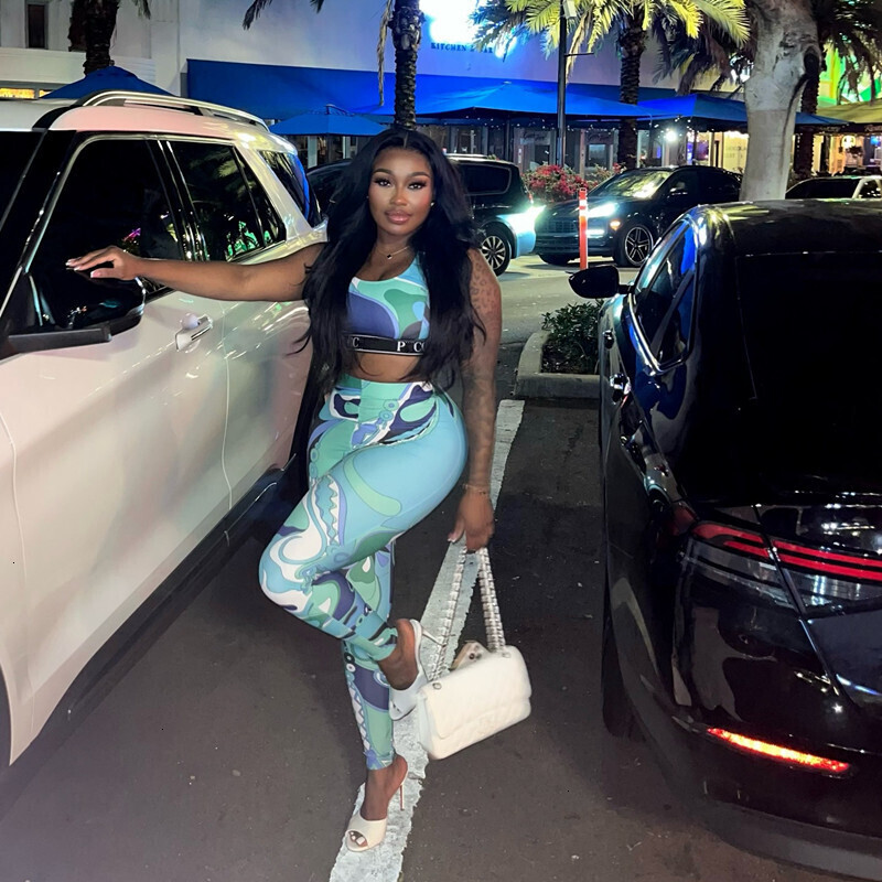 Designer Tracksuit Spring Summer Two Piece Set Women Sleeveless Sexy Tank Top And Slim High Waist Pants Sports Yoga Suit Outfits