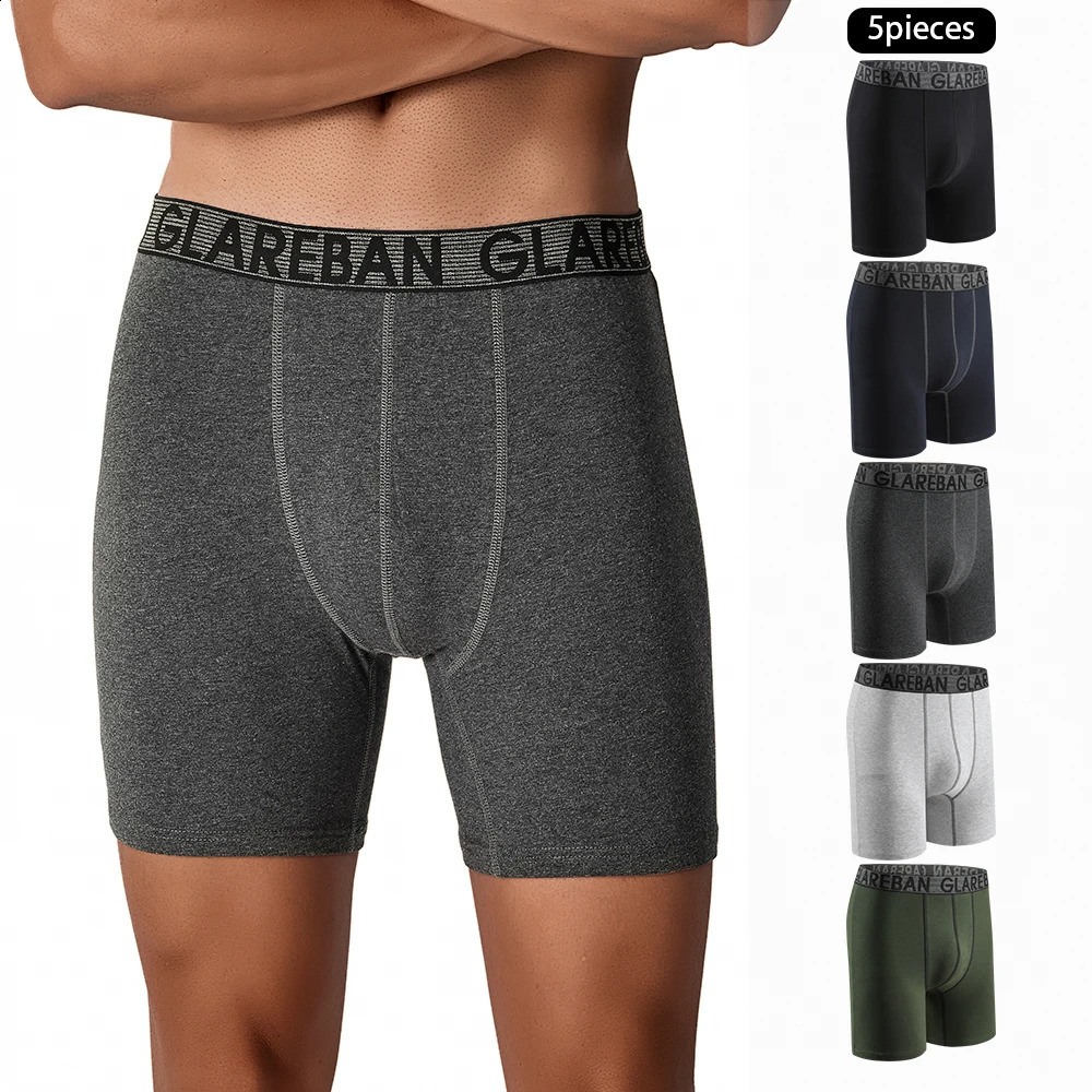 5pcs Set MidLong Cotton Boxer Shorts for Men Underwear Breathable Male Underpants Briefs Boxershorts Slips Soft Panties 260609