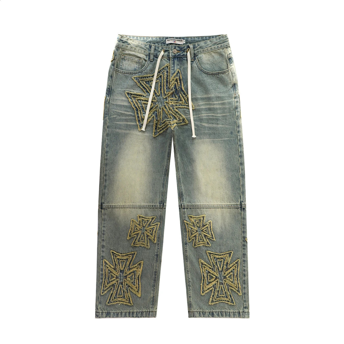 2026 Fashion Washed Embroidery Baggy Jeans for Men Streetwear Vintage Loose Cotton Straight Denim Trousers Oversized Cargos 260610
