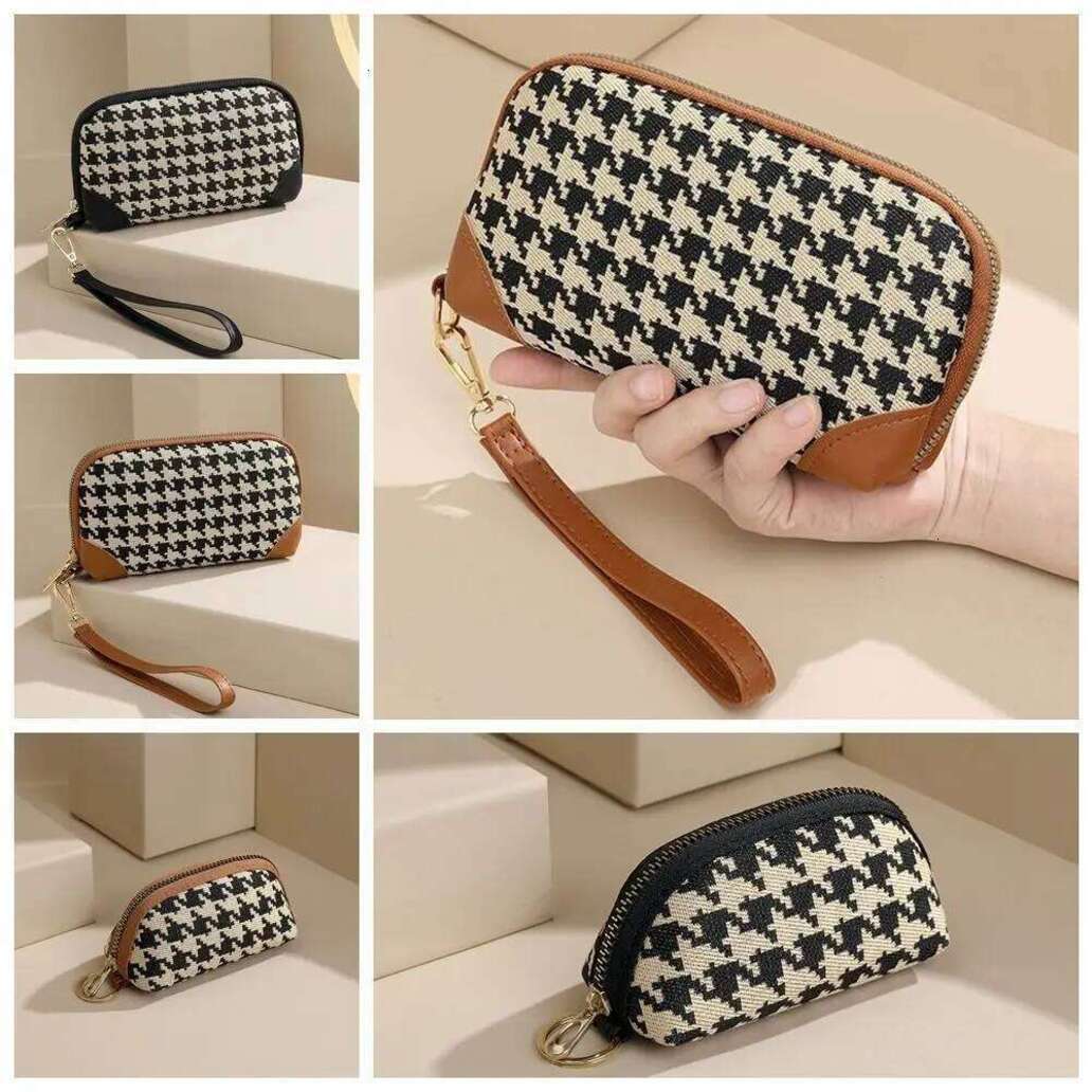 New Houndstooth Women's Long Style Canvas Zipper Wallet Large Capacity Handbag Korean Fashion Car Key Card Bag Coin Purse 26M0225 32