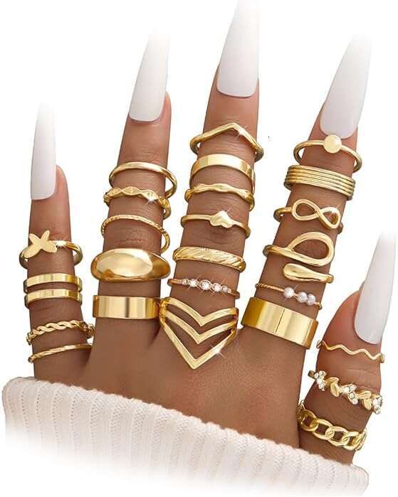 25 bagues d'articulation mi-longues épaisses pour femmes, ensemble de bagues empilables simples et mignonnes, cadeau de bijoux à la mode