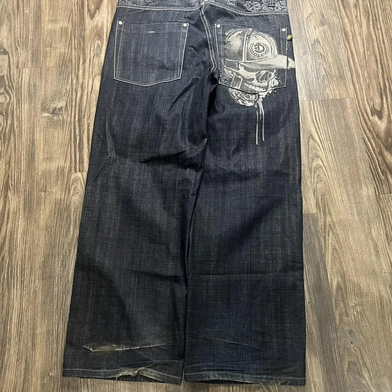 Street Hip Hop Gothic Embroidered Men Jeans Y2K Harajuku Casual Loose Straight Wide Leg Pants Unisex Punk Rock Denim Trouser 260609