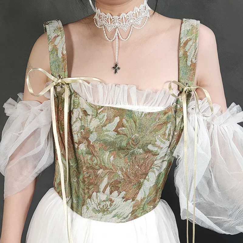 Vintage Print Tanks Corset Women Elegant Slimming Lingerie Bustier Lolita Body Shapers Sexy Corsets Fajas Y2k Clothes Streetwear T260610