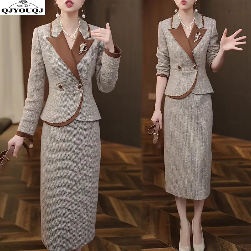 Autumn and winter fashionable suit topdress highend elegant slim fit temperament goddess twopiece set 260609BANJIABANJIA