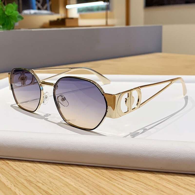 Fashion High Grade Designer 2026 Polygonal With CD Hollow Design Metal Sunglasses For Outdoor Street Photography Cross Border