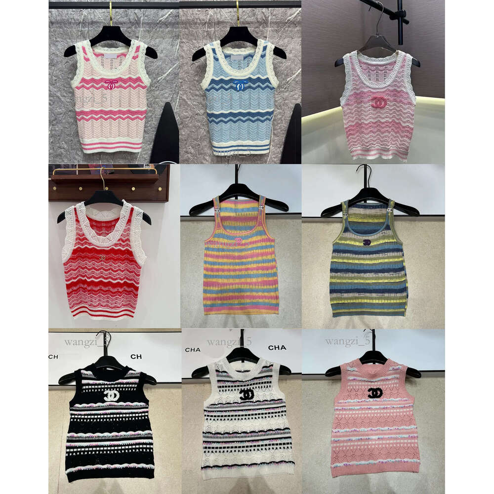 CC top Luxury chandal top Designer Fashion Women's Crew Neck Logo Sleeveless Pullover Striped Rainbow Design Knitted Sweater chan top Short Sle