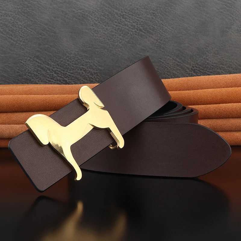 grade Stainless steel horse 38cm wide slide buckle men belts High genuine leather Waistband cowboy casual ceinture Stylish