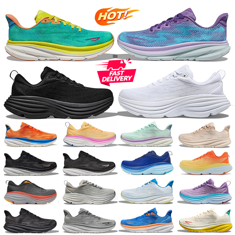 Designer Clifton 9 Bondi 9 8 Chaussures de course Tissu en maille Triple Blanc Baskets de sport de plein air Absorption des chocs Chaussures de s