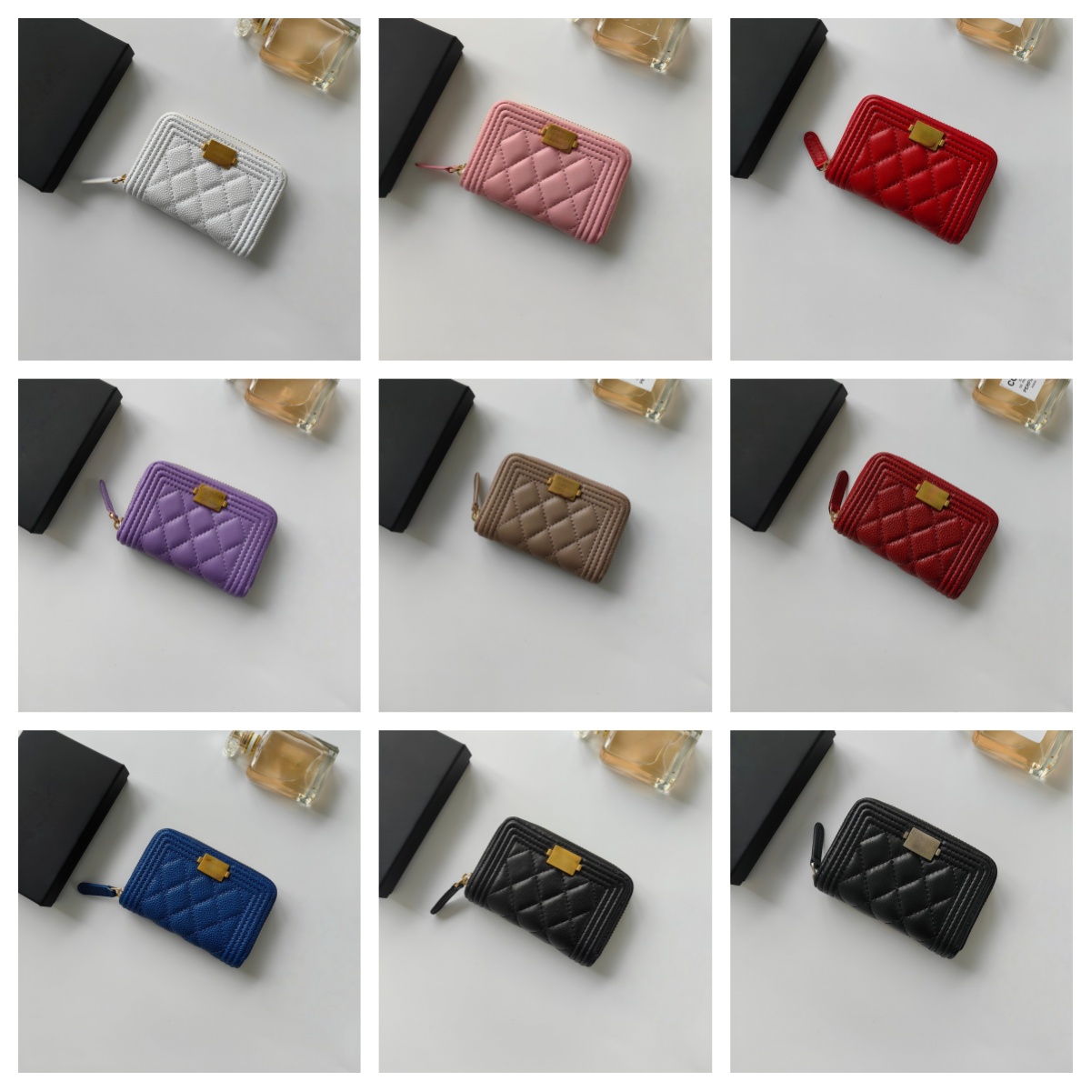 Luxury Quilted Diamond Card Holder All Zip Coin Purse Gold Plaque Soft Pebble Leather Multi Slots Mini Wallet Travel Daily Ladies Gift Purse