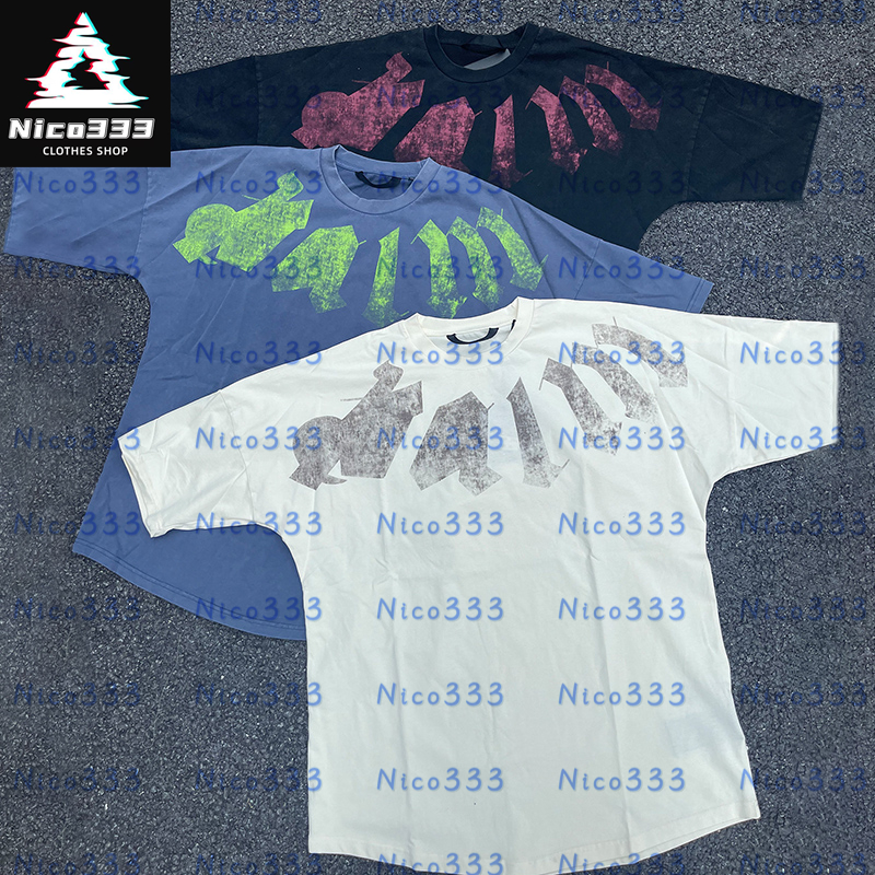 Angels Large P Angels letters logo Spray paint graffiti washed and aged heavyweight loose cotton loose men women drop shoulder short sleeve T-shi-image-757856375