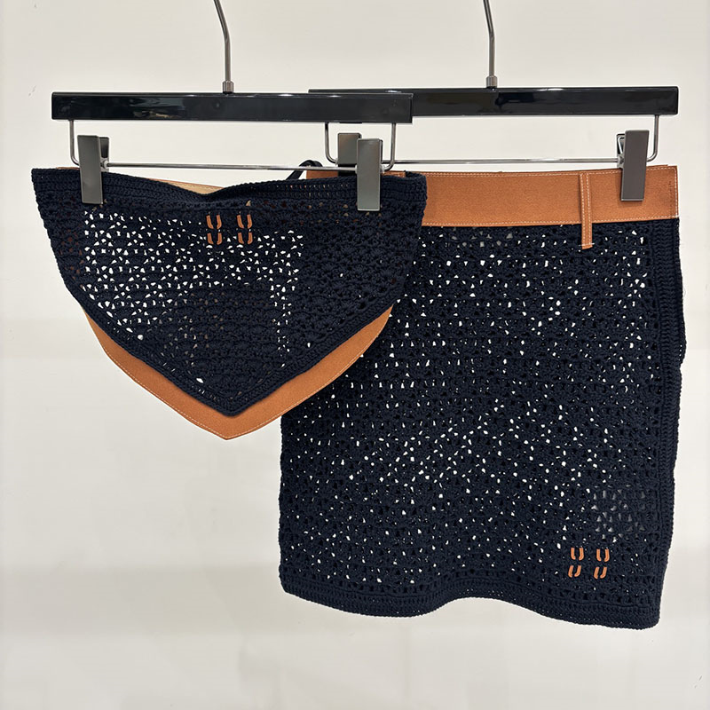 Designer femme Y2K tricot jupe ensemble Sexy évider ceinturé Bandeau mini jupe été plage vacances tenues de fête