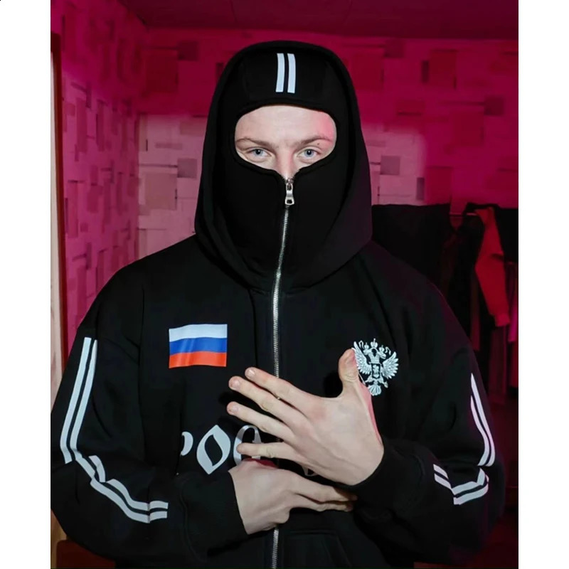 Y2K Clothes Mens Hip Hop Autumn Russia Vintage Double Zip Hoodies Lettering Graphic Hoodies Sweatshirts Casual Jacket 260610