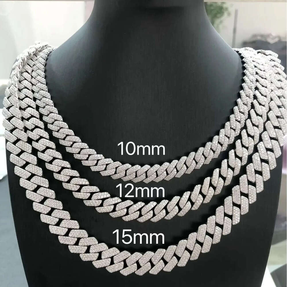 Miami Link Hip Hop Necklace 8mm 10mm 12mm 15mm VVS 925 Sterling Silver Moissanite Cuban Chain dia
