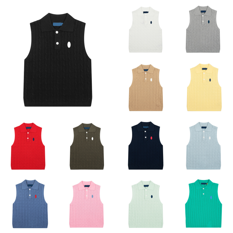 Chandails brodés pour femmes, ample, col à revers, sans manches, hauts en tricot, Preppy, confortables, décontractés