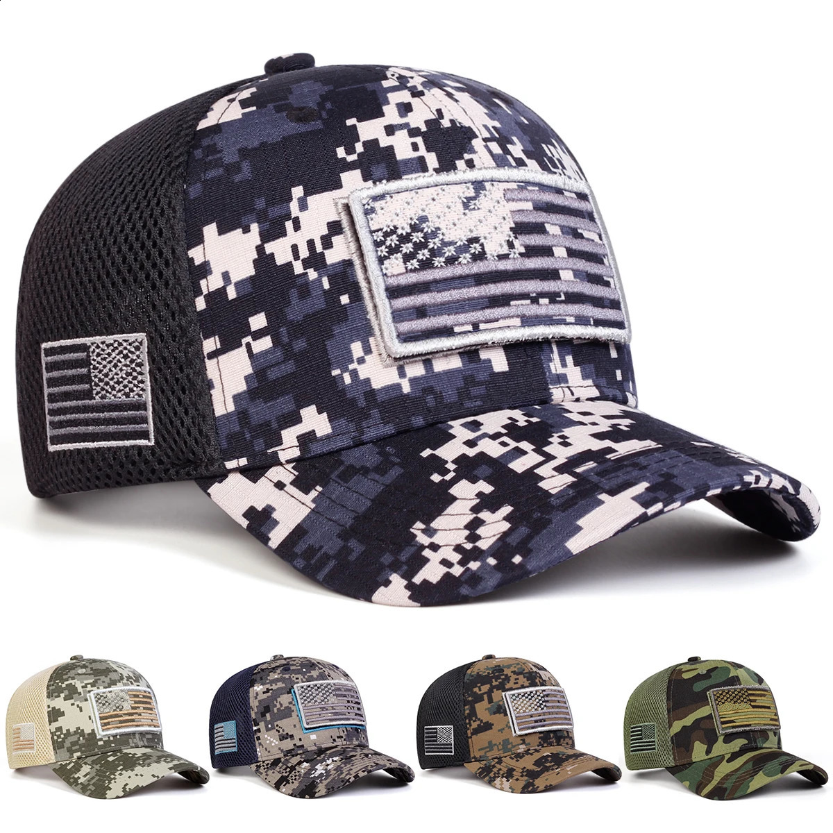 Unisex American Flag Embroidery Camouflage Baseball Net Caps Spring Summer Outdoor Adjustable Casual Hats Sunscreen Hat Cap 260604