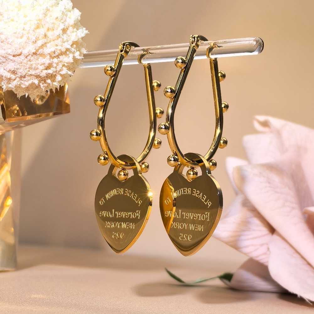 Vintage Style Earrings Heart Pendant Women Stud Gold Color Stainless Steel Charm Jewelry Accessories Wholesale Gifts Q260610